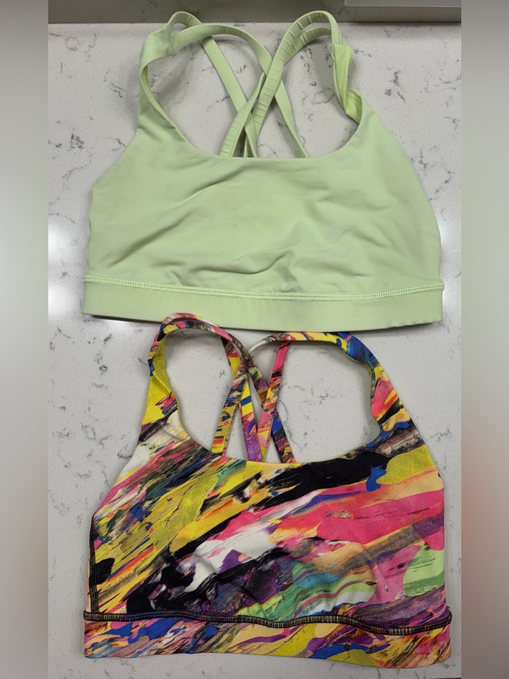 Lululemon Energy Bra Lot Size 4 Lime Green & Abstract Print Set of 2